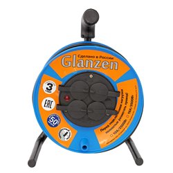 Удлинитель силовой на катушке GLANZEN 4 гн. ПВС 3х1,5 IP44 арт. EB-50-020