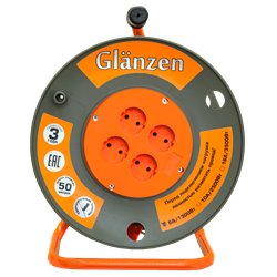 Удлинитель силовой на катушке GLANZEN 4 гн. ПВС 2х1 ЕВ-50-003